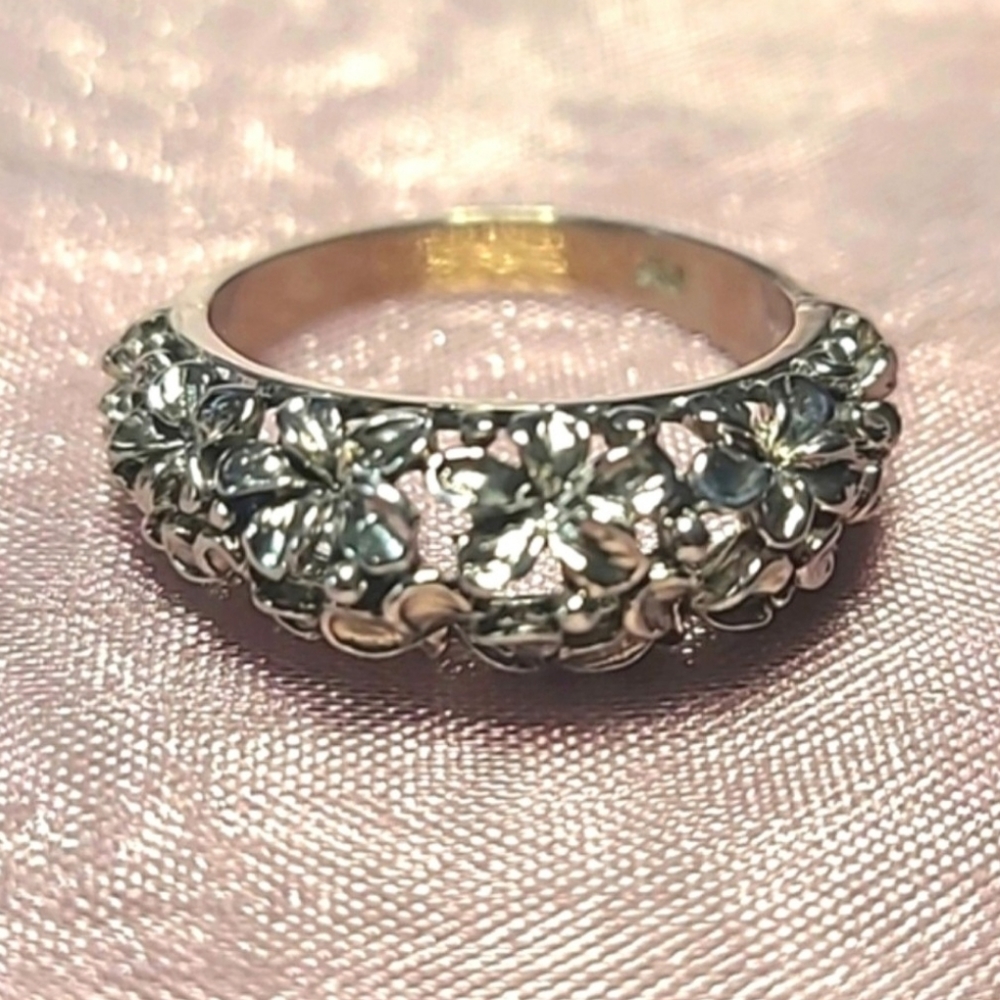 Designer Ring .925 Sterling Silver Vintage Floral Open Work Bouquet Size 7